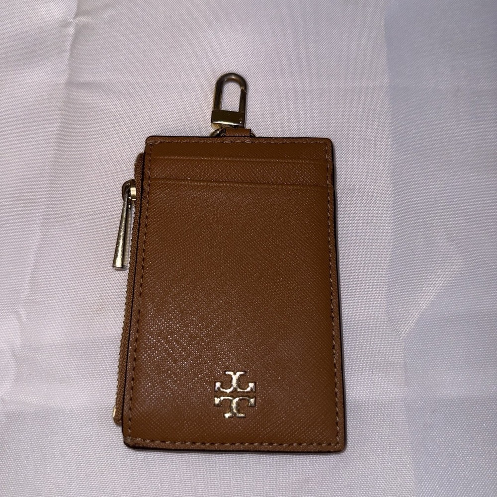 Tory Burch Brown Leather Key & Card Holder with Gold Hardware